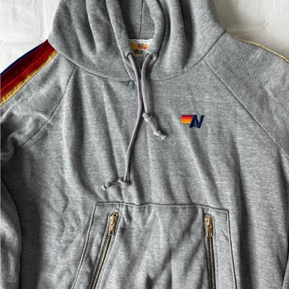 Aviator Nation XS Gray Pullover Hoodie Velvet Stripes - Picture 6 of 8